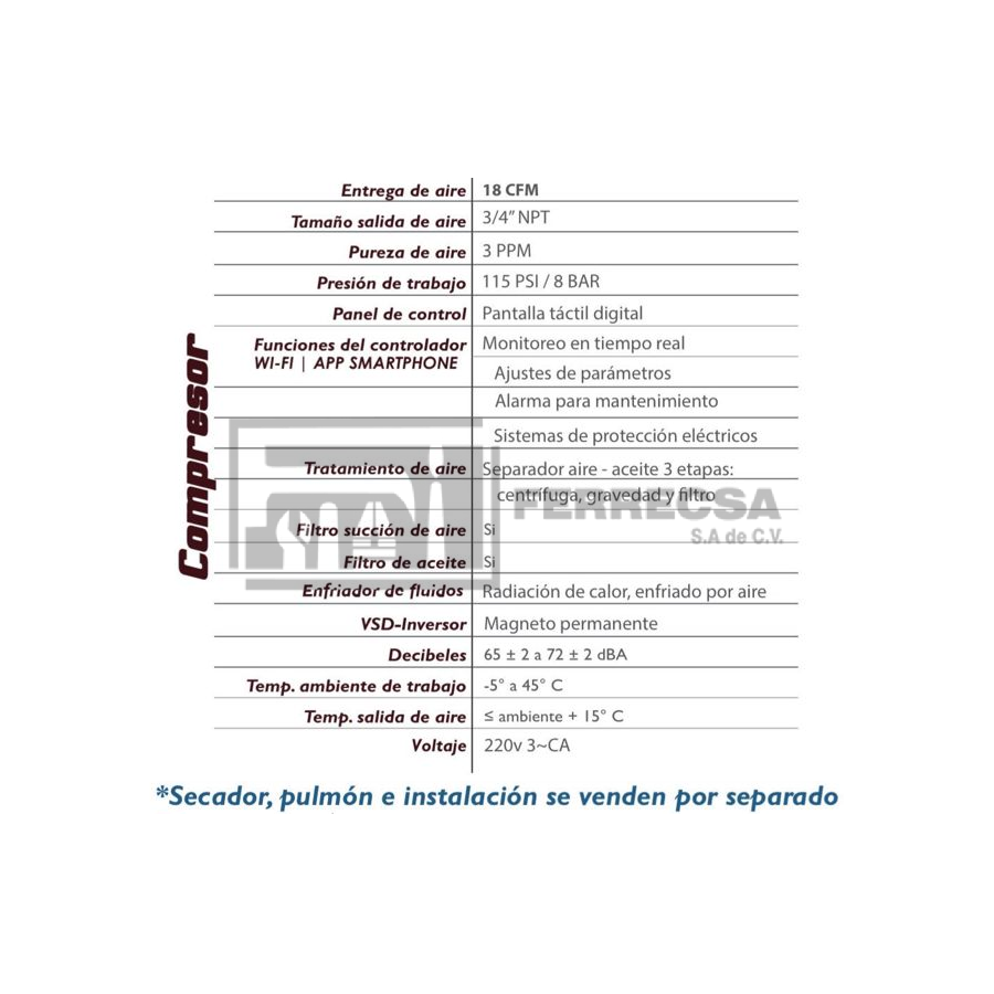 COMPRESOR DE TORNILLO 5HP 220V CARROLL SC-5VSPM-SBF*