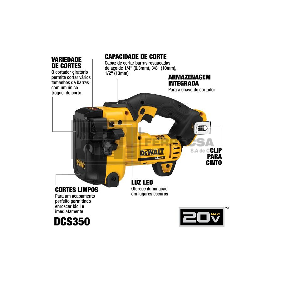 CORTADORA VARILLA 20V 1/4-1/2" DCS350B DEWALT*