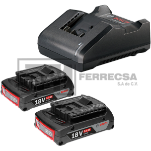 KIT CARGADOR Y DOS BATERIAS 18V 2AMP 1600A02RN2 BOSCH*